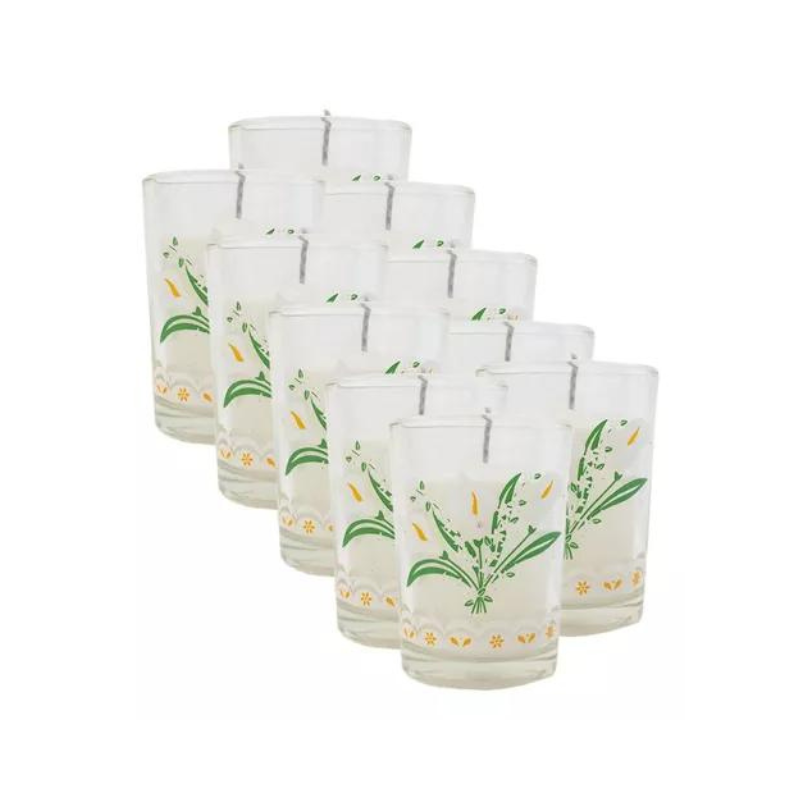 20 Veladoras En Vaso Cafetero Decorado - Velas y Veladoras Luz Maria