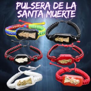 Pulsera Santa Muerte, Imagen Encapsulada, Tejida Y Ajustable